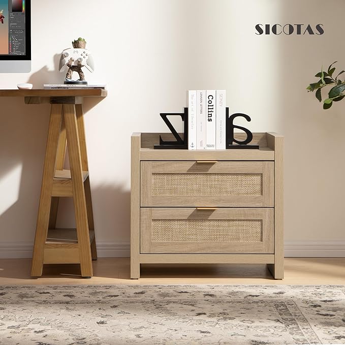 SICOTAS Rattan Nightstands Set of 2 Bedside Table