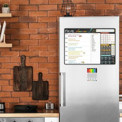 Magnetic Dry Erase Menu Board - 17"x12" Meal Planning Board for Fridge - 6 Extra Fine Point Markers Included - Shipped Flat