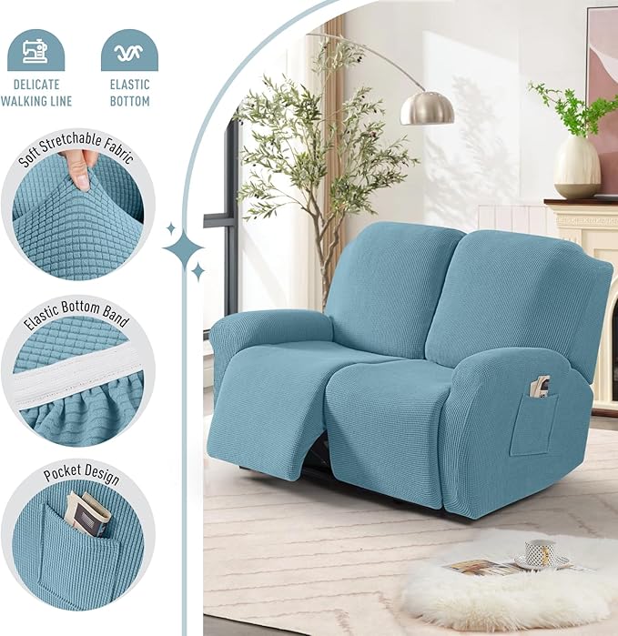 TAOCOCO Recliner Loveseat Slipcover, 6 Pieces Dual Recliner Sofa Covers