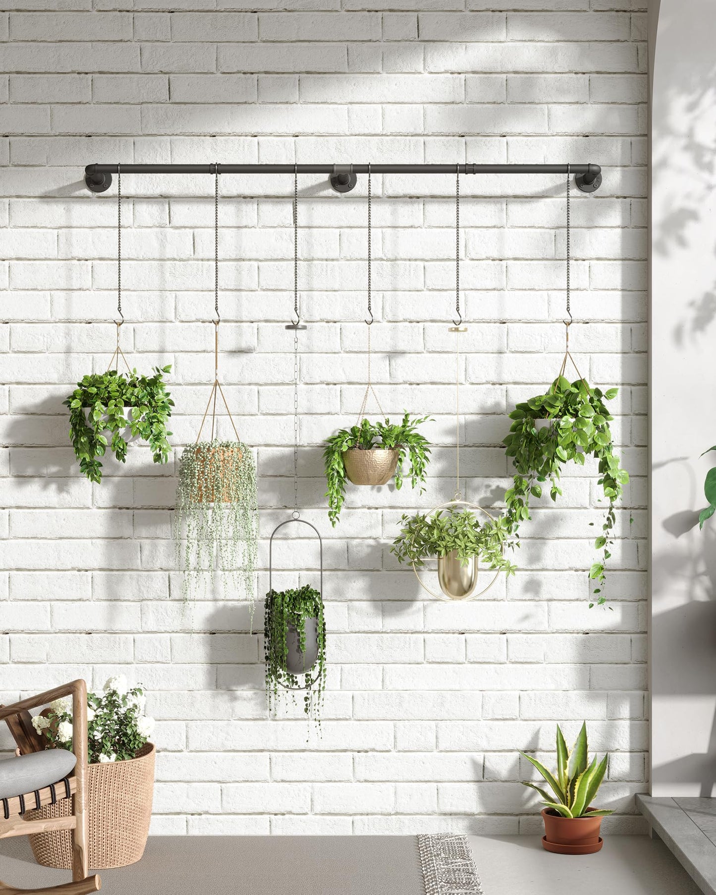 SOFITORG Plant Haning Rod, Hanging Planters for Indoor Plants with 6 Chains, Wall Plant Hanging Bar for Window Celling, 65.7 Inch, Metal Black, Pots Not Included