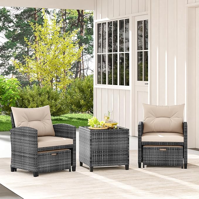 Tangkula 5 Pieces Patio Conversation Set, PE Wicker Rattan Outdoor Furniture Set