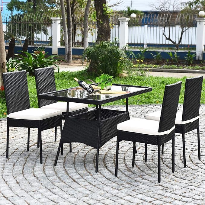 Tangkula 10 Pieces Wicker Patio Dining Set, Outdoor Rattan Table & Chairs Set