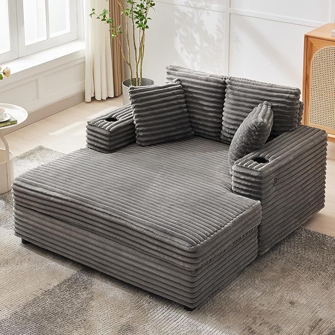 IDEALHOUSE 60" Oversized Chaise Lounge Chair Indoor, Comfy Corduroy Lounge Sofa