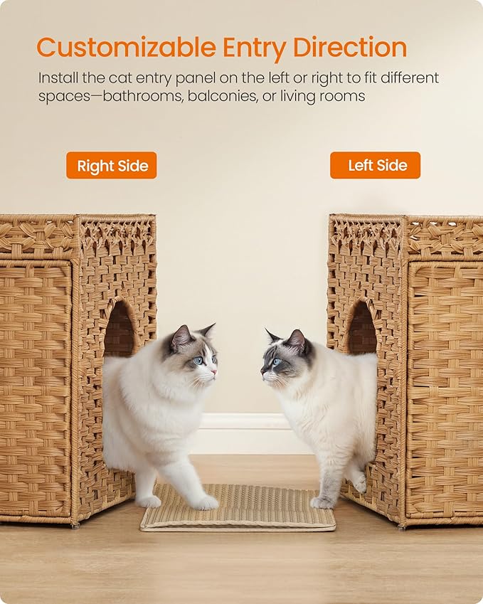 Feandrea Cat Litter Box Enclosure, Handwoven Rattan Hidden Litter Box Furniture