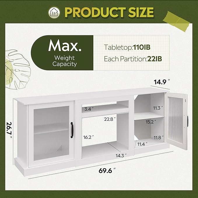 WLIVE Farmhouse TV Stand for 75 inch TV, Entertainment Center