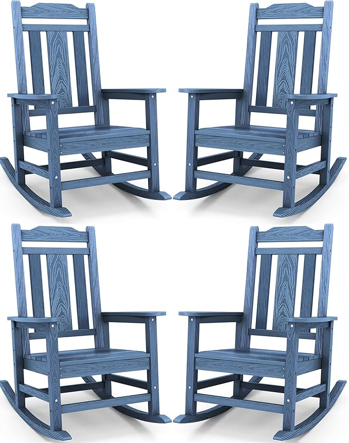 SERWALL Oversized Outdoor Rocking Chair Set of 4, All Weather Patio Rocking