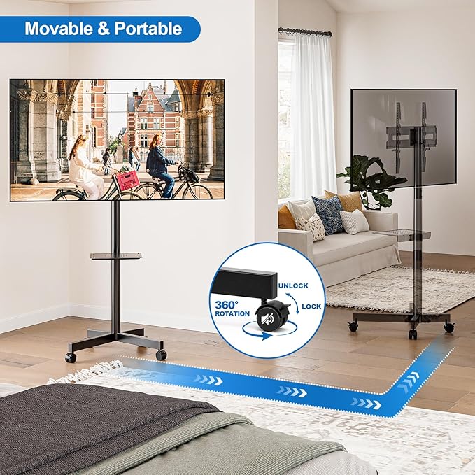 Mobile TV Stand for 23-65 Inch LCD LED Flat/Curved Panel Screen TVs, Height