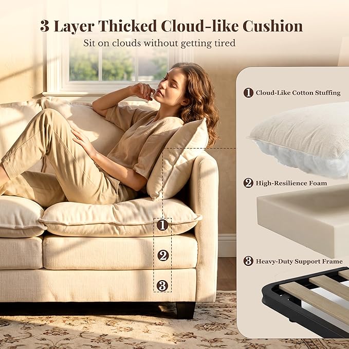 Loveseat Sofa with Ottoman, Cloud 3-Layer Cushion & 27" Deep Seat Modern Small