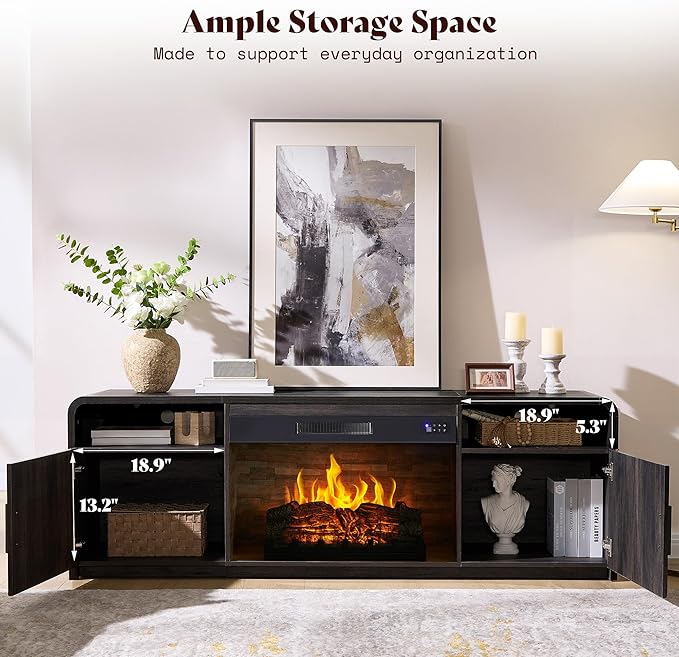 AMERLIFE 70" Fluted Fireplace TV Stand
