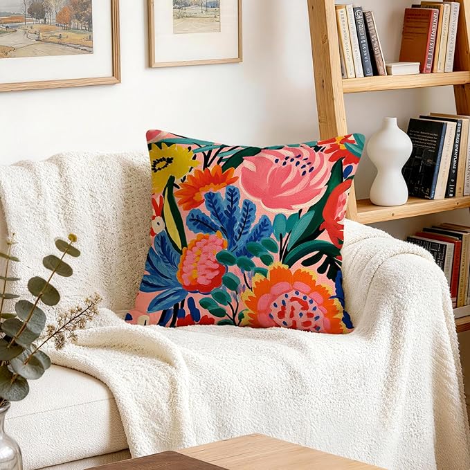 OBSEDE Floral Decorative Throw Pillow Covers 18x18 Set of 4, Double-Sided Print