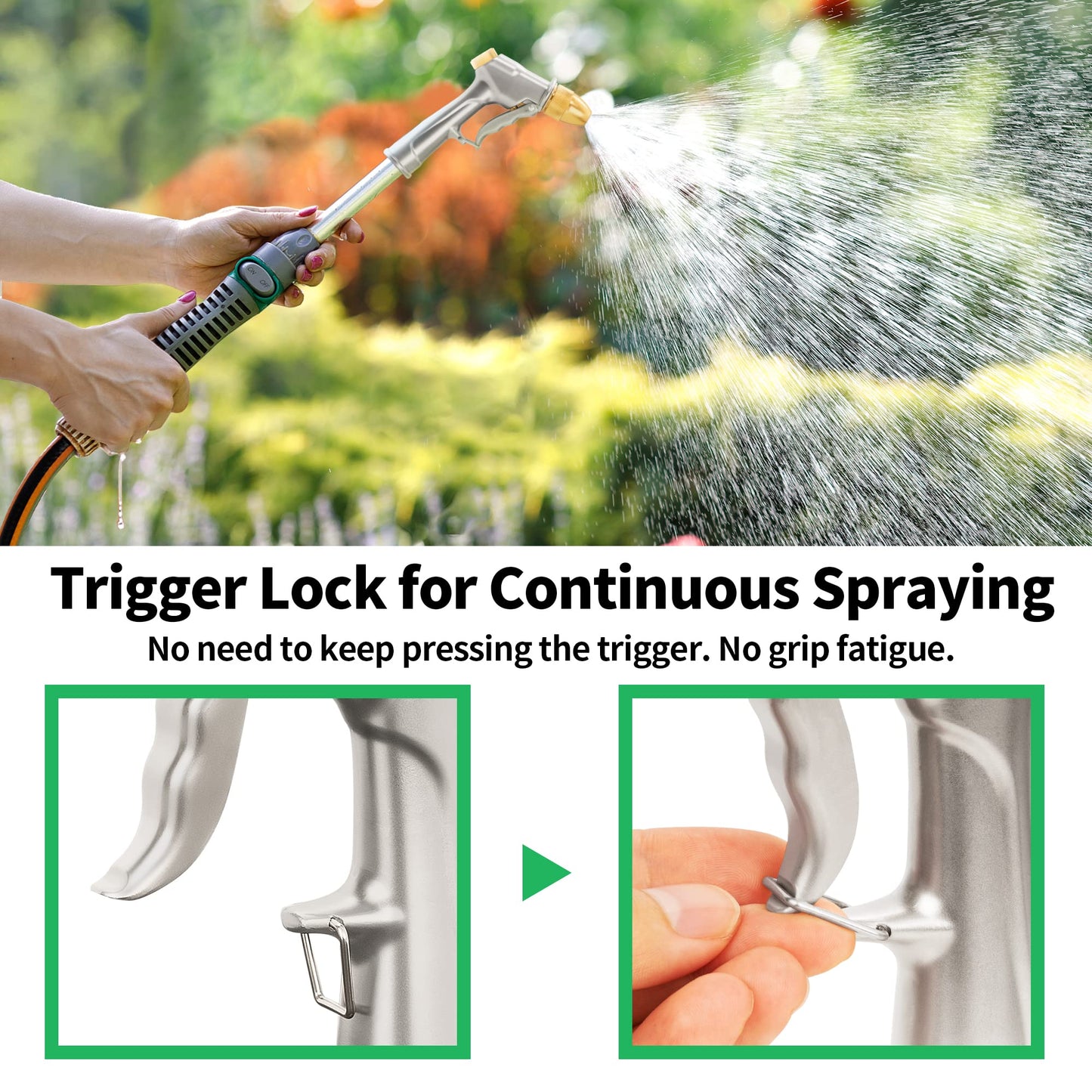AUTOMAN Garden Hose Nozzle Sprayer - High Pressure 100% Metal Water Spray Nozzle With 4 Patterns - Heavy Duty for Watering Plants, Lawns, Washing Cars & Pets