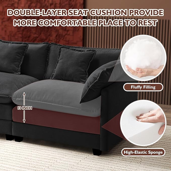Ihanherry U-Shaped Modern Sofa 146" Modular Sectional Cloud Couch