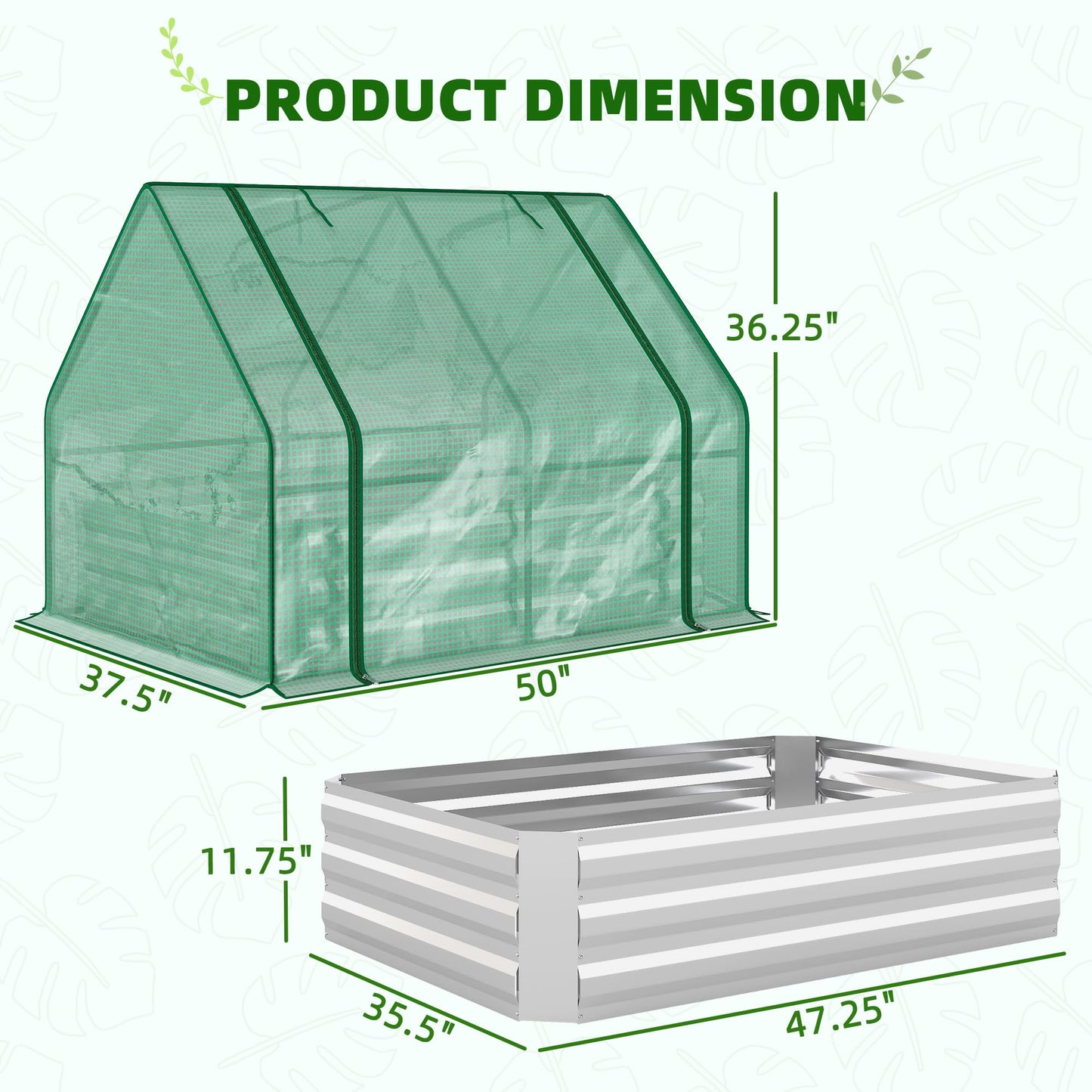 Outsunny 4 x 3 x 3ft Raised Garden Bed with Mini Greenhouse, Galvanized Raised Garden Bed with Cover for Herbs and Vegetables, Small Greenhouse for Patio Garden Balcony, Green
