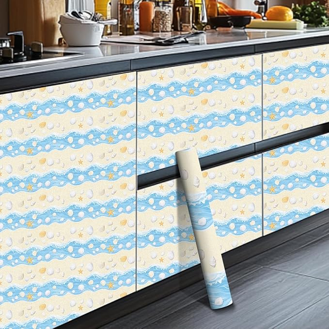 HOMETITUTE Starfish and Seashell Pattern Wallpaper Peel and Stick Self Adhesive