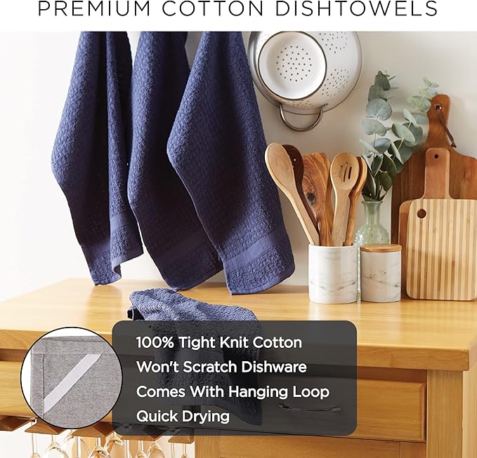 DII Basic Terry Collection Waffle Dishtowel Set, Solid Wine, 4 Piece