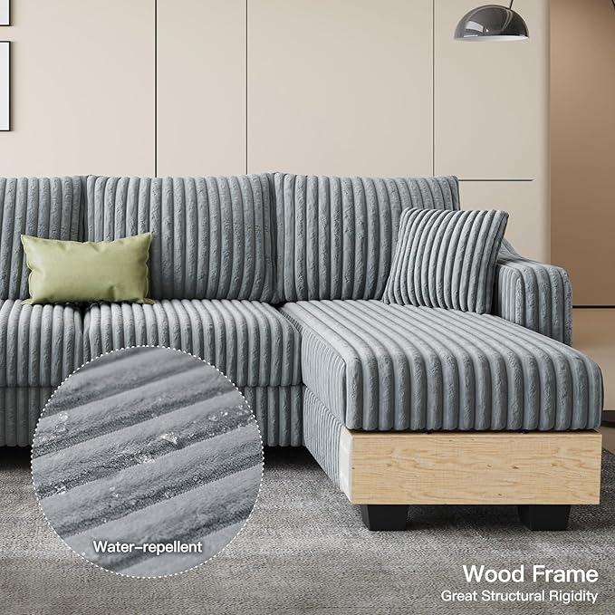 Belffin Sectional Couch with L-Shape Chaise L Shaped Couch with Ottoman