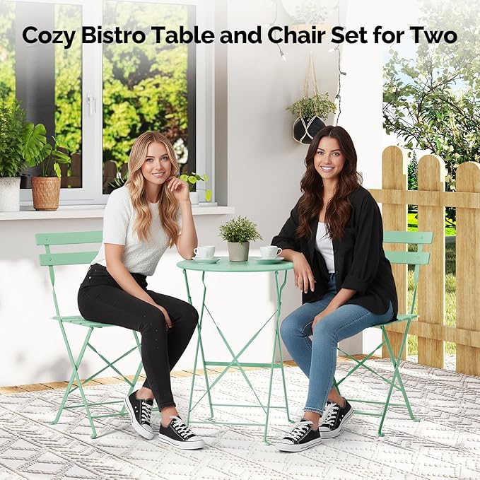 VINGLI Outdoor Folding Bistro Table and Chairs Set of 2, 3-Piece Bistro Set