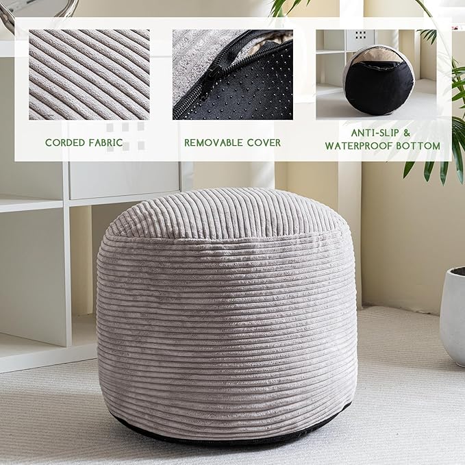 HIGOGOGO Round Stuffed Pouf Ottoman, Corduroy Poufs