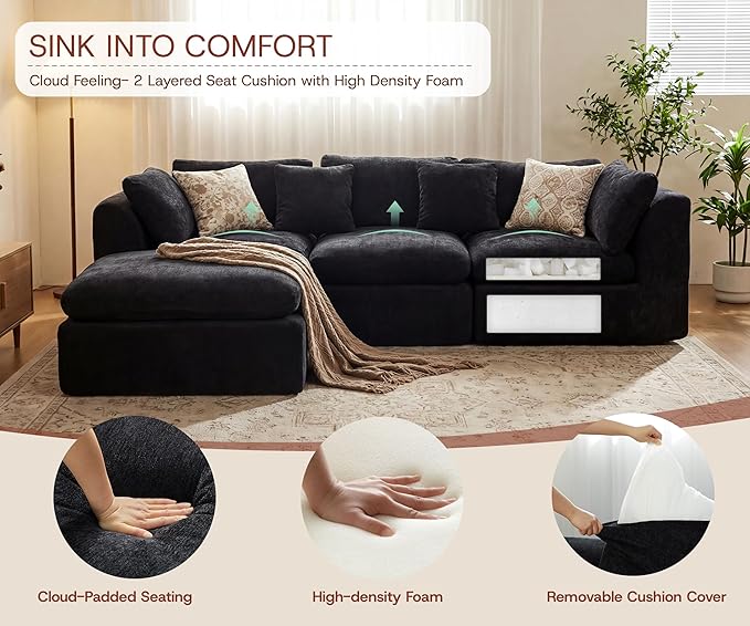 110'' Oversized Cloud Sectional Boneless Couch