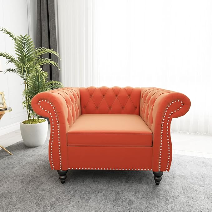ORRD 2 Piece Living Room Set, Velvet Chesterfield Sofa Loveseat Couch Chair