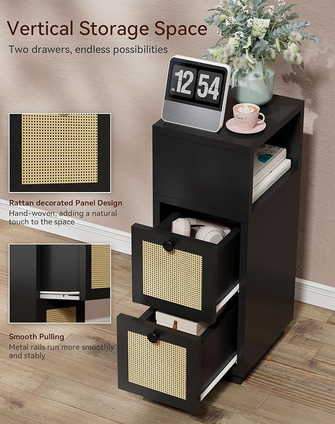 YMYNY Rattan Nightstands Set of 2, Boho Bedside Table