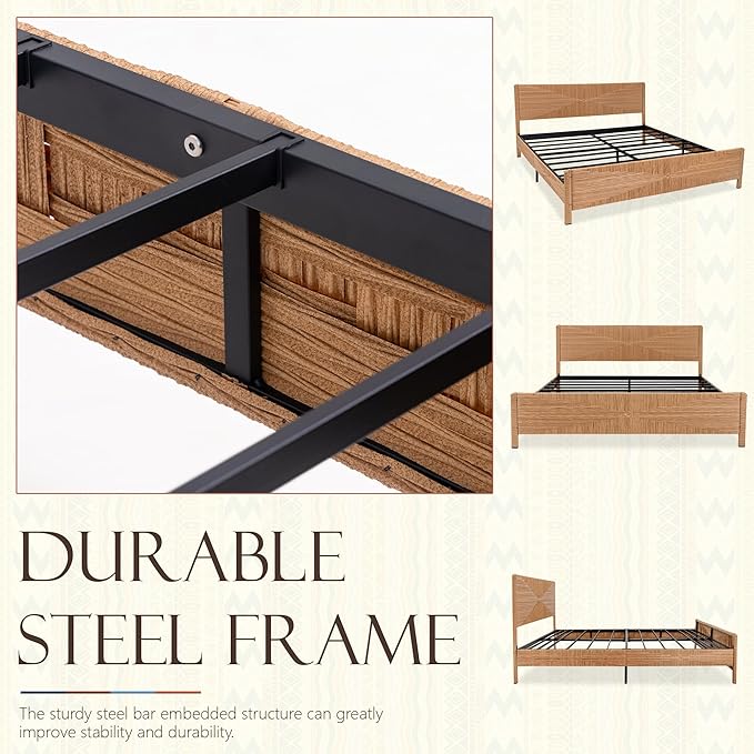Yechen Hand-Woven PE Rattan King Bed Frame
