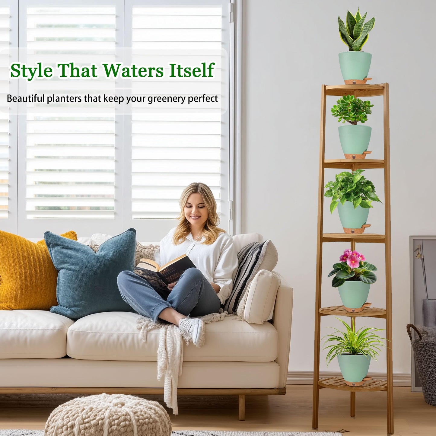 Fielda 6 Inch Self Watering Pots for Indoor Plants (5-Pack) & 2 Pack 10 inch Plant Pots,Plastic Planters with Drainage Holes, Deep Reservoir, Water Level Indicator, Modern Decorative Flower Pot