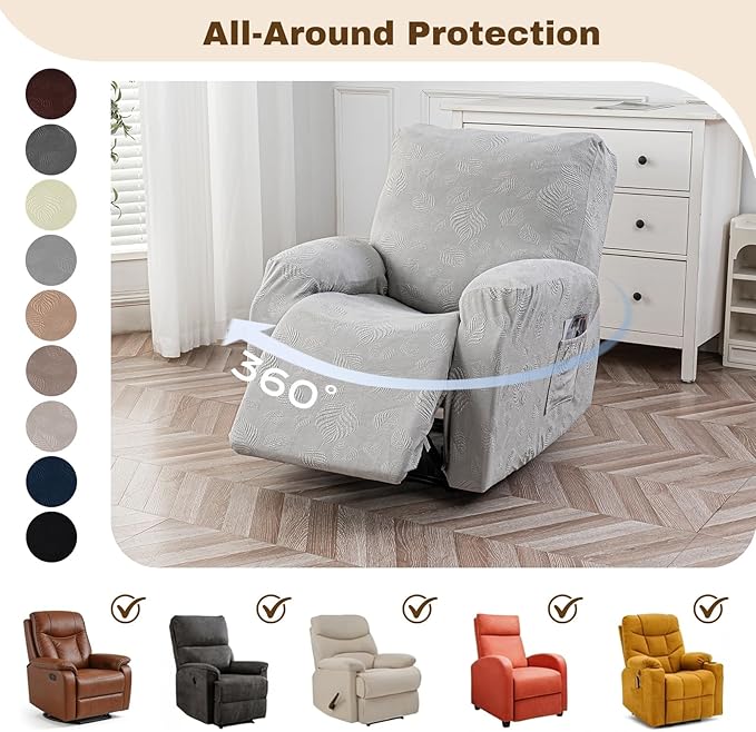 Gennia Recliner Chair Covers 3 Pieces, Waterproof Jacquard Reclining Chair Cover