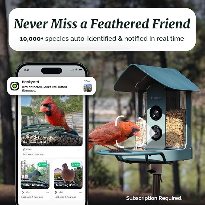 Kiwibit Smart Bird Feeder with Camera, Solar Powered for Outdoors, Bird Species AI Identification, 8MP Photo, 4K Video Livestream, Real-Time Bird Alert, Birdwatching Gifts for Bird Lovers, Autumn Clay
