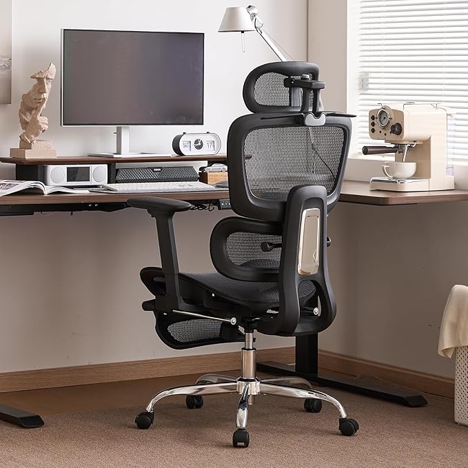 Office Chair with Footrest, Ergonomic Chair with 3D Headrest, Computer Chair