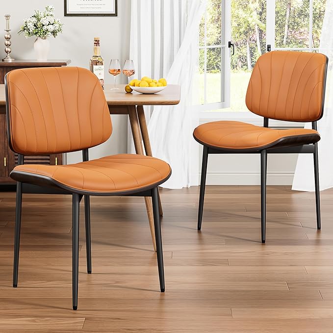 REONEY Dining Chairs Set of 2, Mid-Century Modern Upholstered PU Leather Chairs