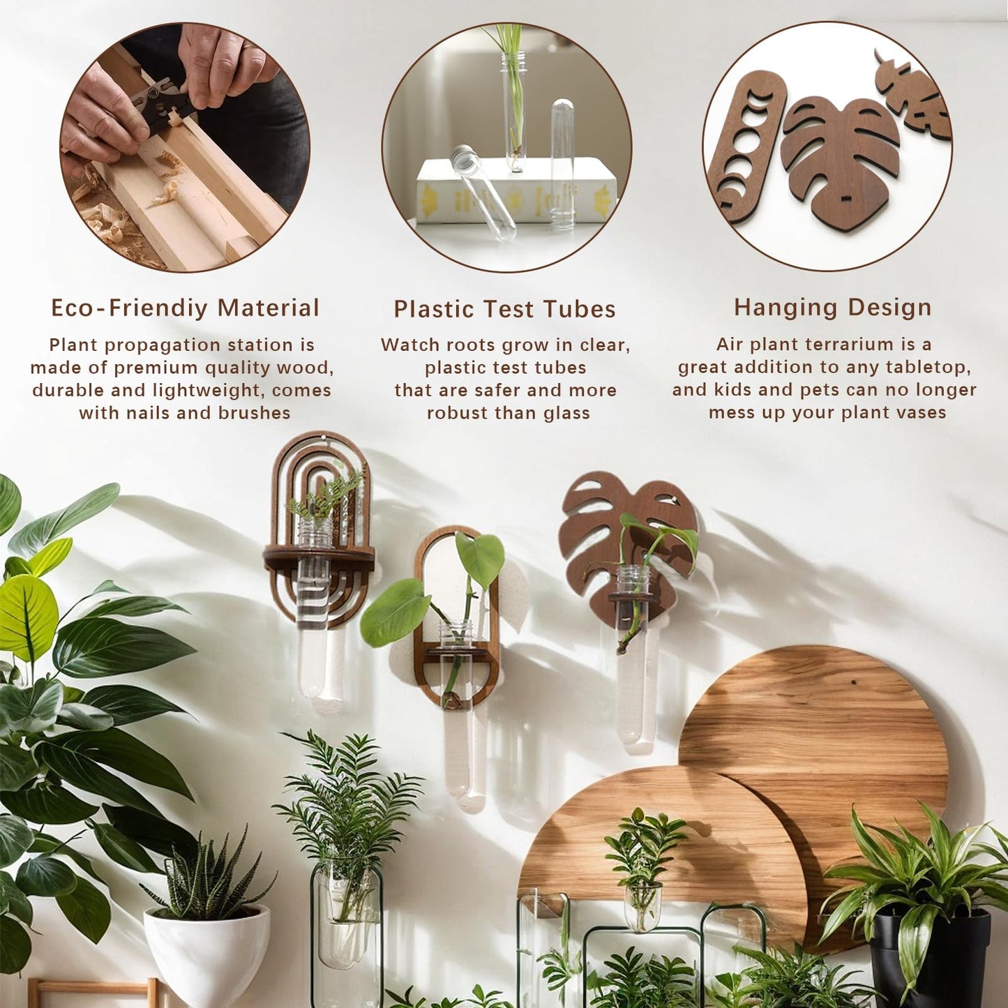 2 Pack Plant Propagation Station Wall Hanging Wooden Shelf Plant Terrarium Rainbow Design for Hydroponics Home Office Decor Test Tube Propagate Air Plant Cutting Holder