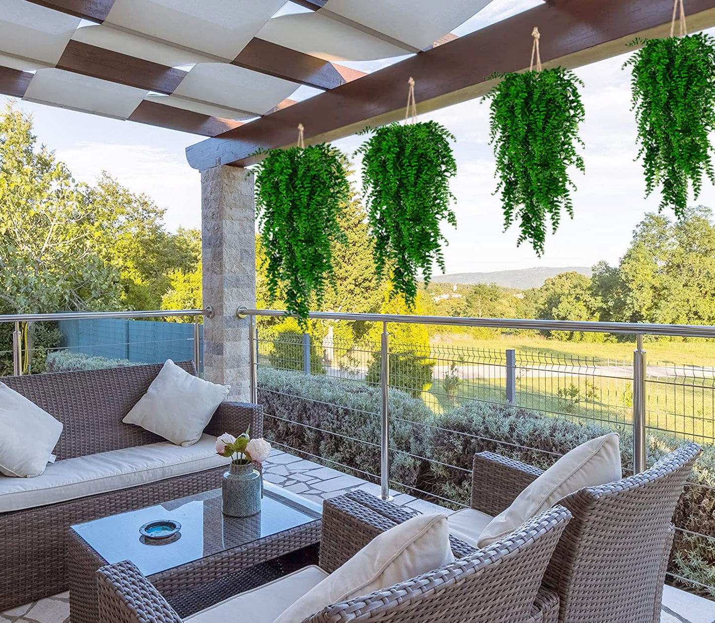 Toprooms 4pcs Artificial Hanging Plants Fake Hanging Plant Fake Plants Faux Fern Ivy Vines Outdoor UV Resistant Plastic Hanging Plants Artificial Decor (Ferns)