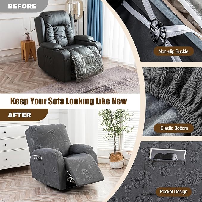 Gennia Recliner Chair Covers 3 Pieces Extra, Waterproof Jacquard Reclining