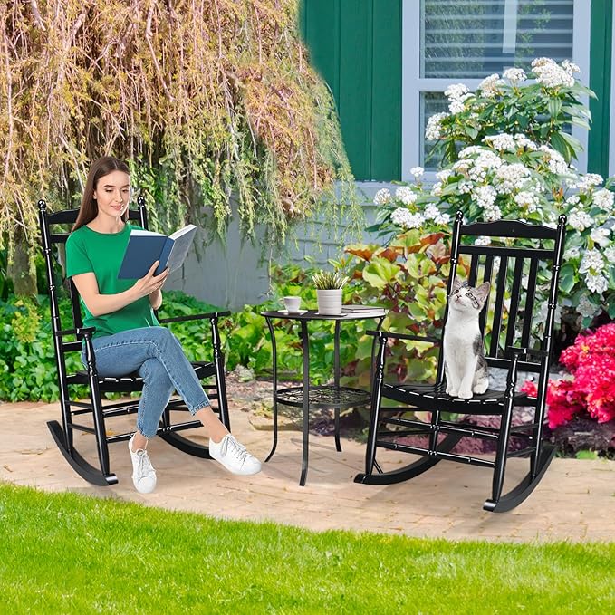 VINGLI Wooden Rocking Chair Outdoor Set of 2, Patio Rockers