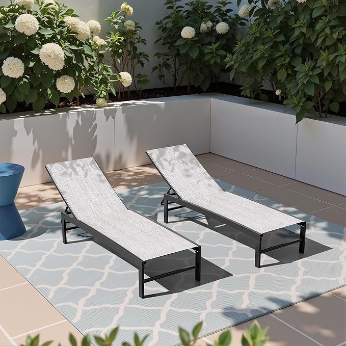 Crestlive Products Pool Lounge Chair Outdoor Set of 2, Chaise Lounge Chairs