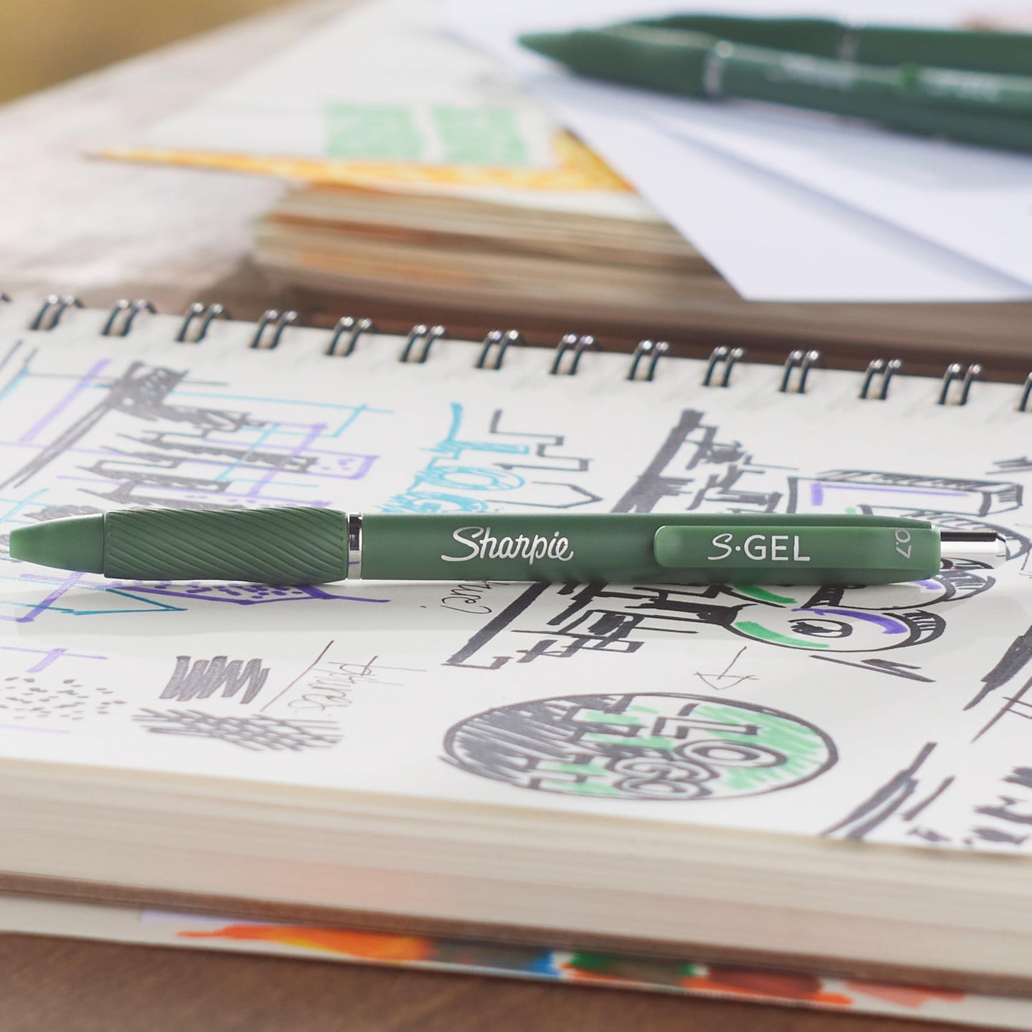 Sharpie S-Gel, Gel Pens, Medium Point (0.7mm), Forest Green Barrel, Black Ink, 12 Count