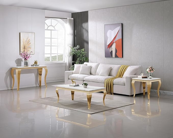 Henf 47" Modern White Faux Marble Center Table