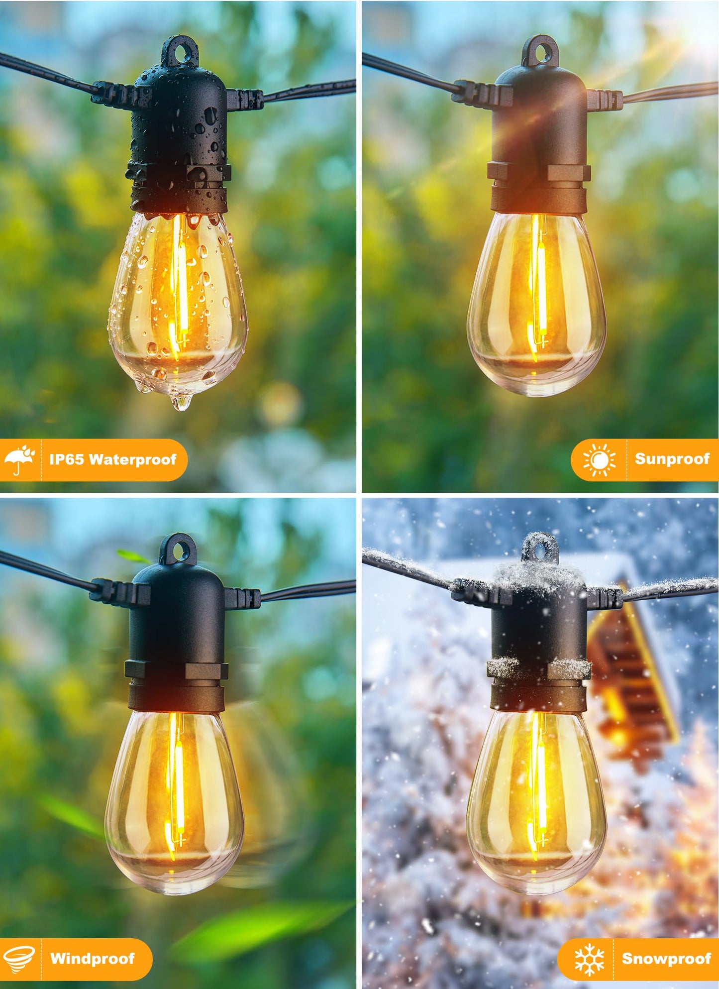 Brightown Outdoor String Lights 190FT with 60+2 Shatterproof Edison Bulbs, Waterproof Hanging Patio Lights Outside for Backyard Deck Garden Party Xmas Decor, 2700K