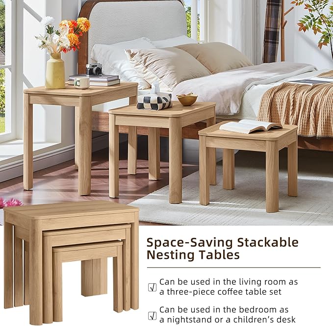 Joaxswe Farmhouse Nesting Tables Set of 3, Nesting Side Tables