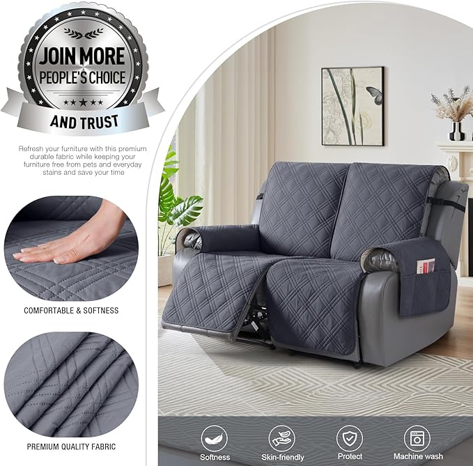 TAOCOCO 100% Waterproof Recliner Loveseat Covers 2 Seater, Split Loveseat Covers
