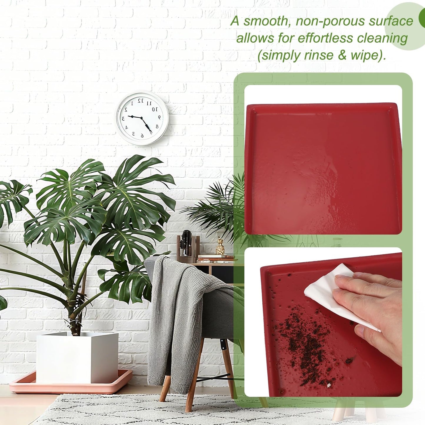 YELARXI 7.5 Inch Ceramic Plant Saucers, Square Flower Planter Water Trays Ceramic Plant Saucer Pot Tray -Fitting for (Outdoor/Indoors/Garden/Planting/Water/Flower/Coffee) Light Gray