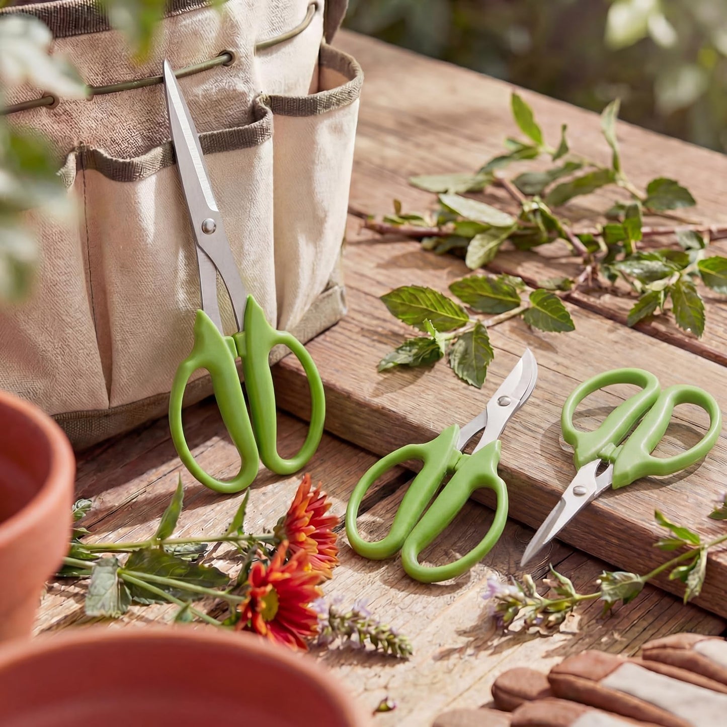 Lanties 3 Pcs Garden Scissors Shears Trimming Scissors Pruning Floral Shears for Herb Flowers Plants with Straight and Curved Blade for Gardening (Curved,Straght,Bud)
