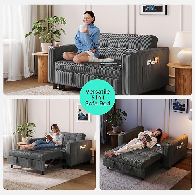 LINSY Sleeper Sofa Bed, Small 3 in 1 Convertible Loveseat Sleeper Couch