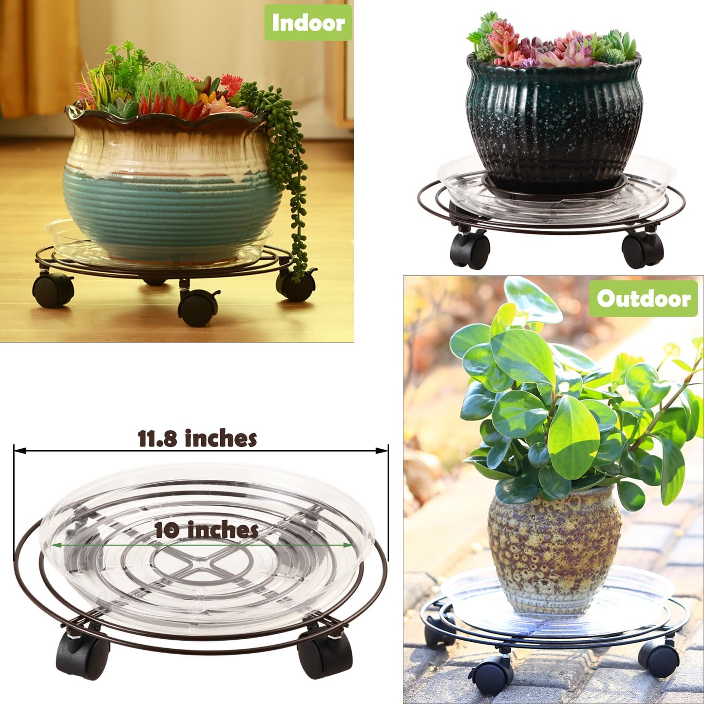 5 Packs Metal Plant Caddy 11.8" Plant Dolly with Wheels Heavy-duty Wrought Iron Rolling Plant Stand with Casters Indoor and Outdoor Plant Pot Movers Planter Rollers Coaster, Brown