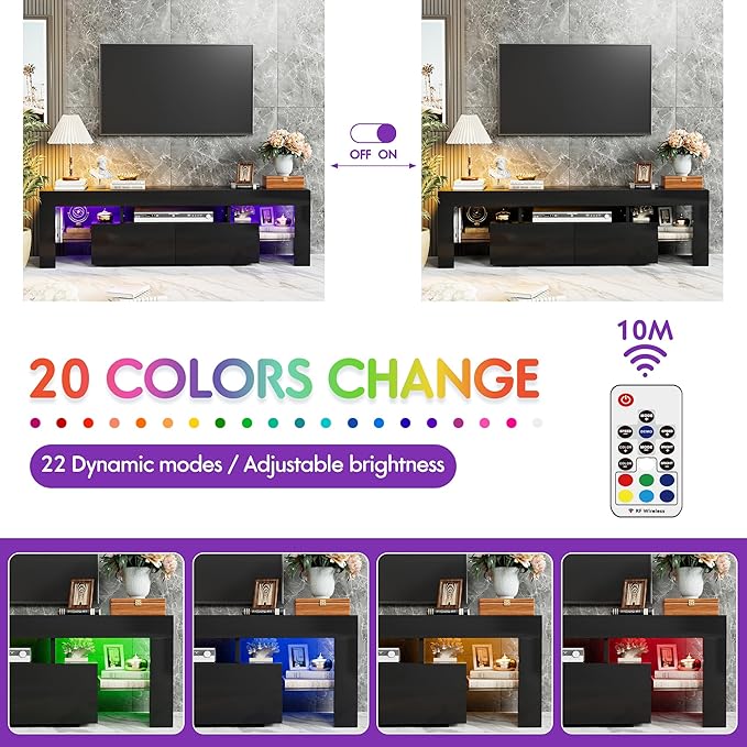 JUMMICO TV Stand, Modern Lighting TV Cabinet Entertainment Center Media and