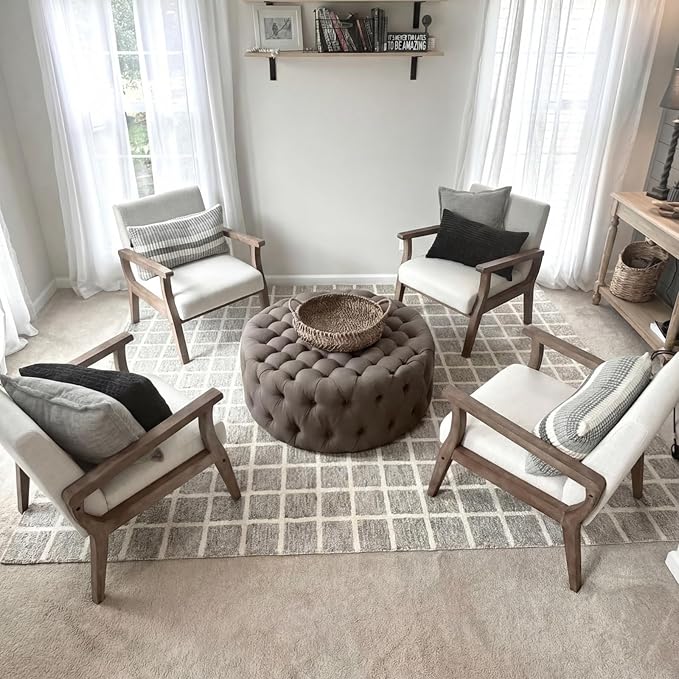 BESTANO Mid Century Modern Accent Chair Set of 2, Linen Upholstered Living Room
