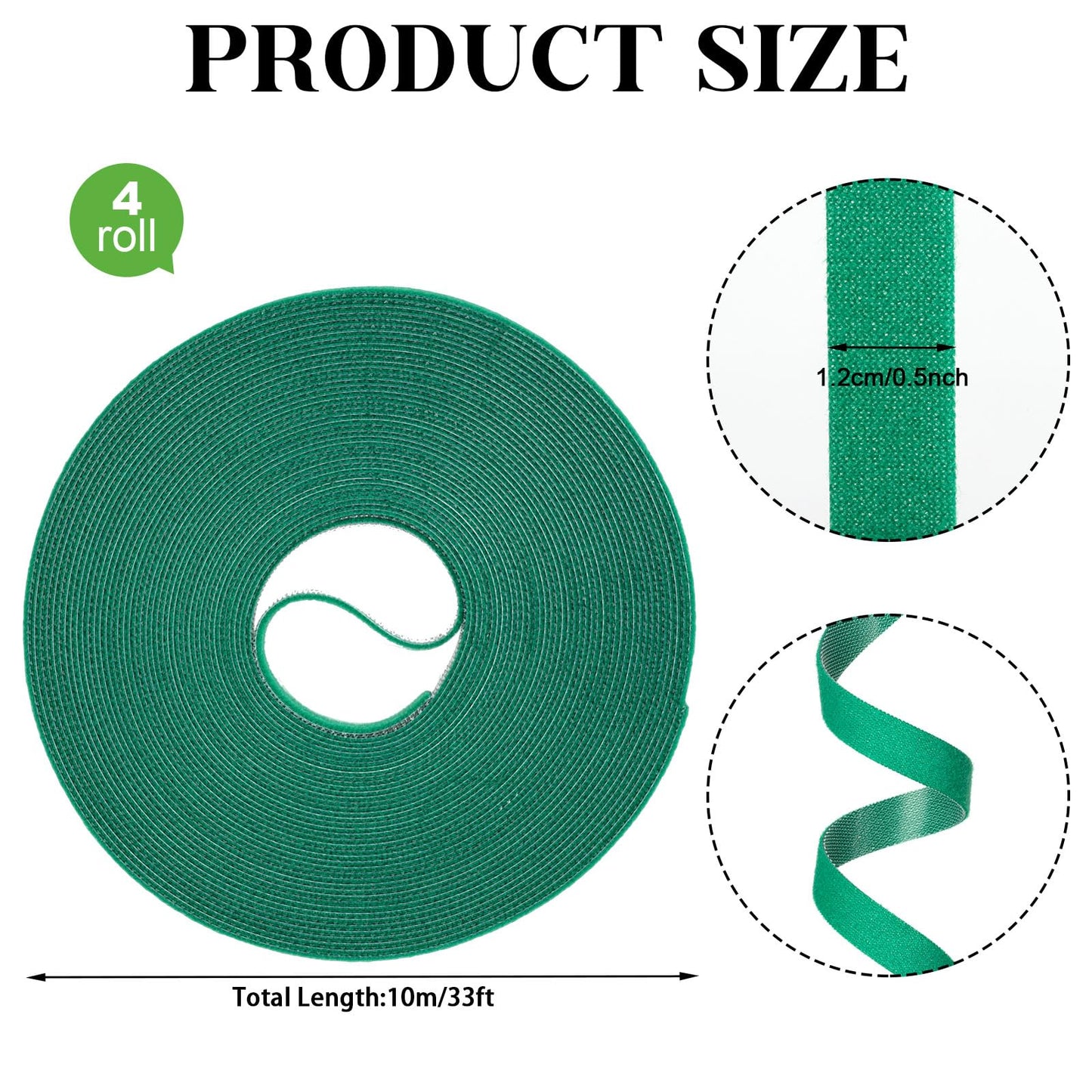 GCTWFYK 4 Roll Plant Tape Garden Ties, 131 Ft Green Plant Ties for Climbing Plants, 1/2" Adjustable Twist Ties for Plants Support, Reusable Nylon Gardening Tape for Growing, Home, Office
