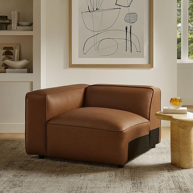 Modway Auren Vegan Leather Left Modular Armchair in Coffee