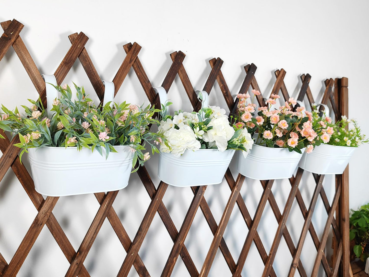 Joyfernal 12" Balcony Railing Planters, Outdoor Hanging Planter for Fence, Stylish Metal Porch Deck Flower Pot for Herbs & Succulents (White, Pack of 2)